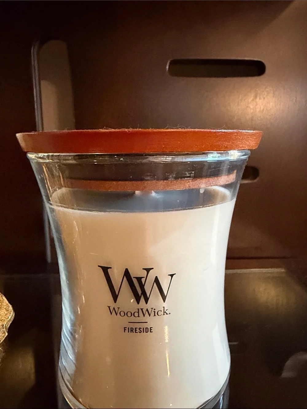 Woodwick Cream Candle with Brown Wooden Lid